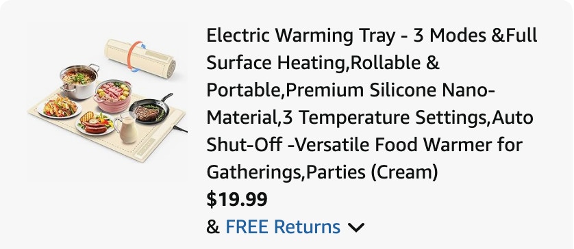 warming mat Amazon receipt