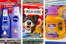 collage with nivea, milk bone, and arm & hammer products