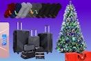 Scale, socks, luggage & Christmas tree with storage bag