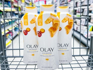 three bottles of body wash in walgreens shopping cart