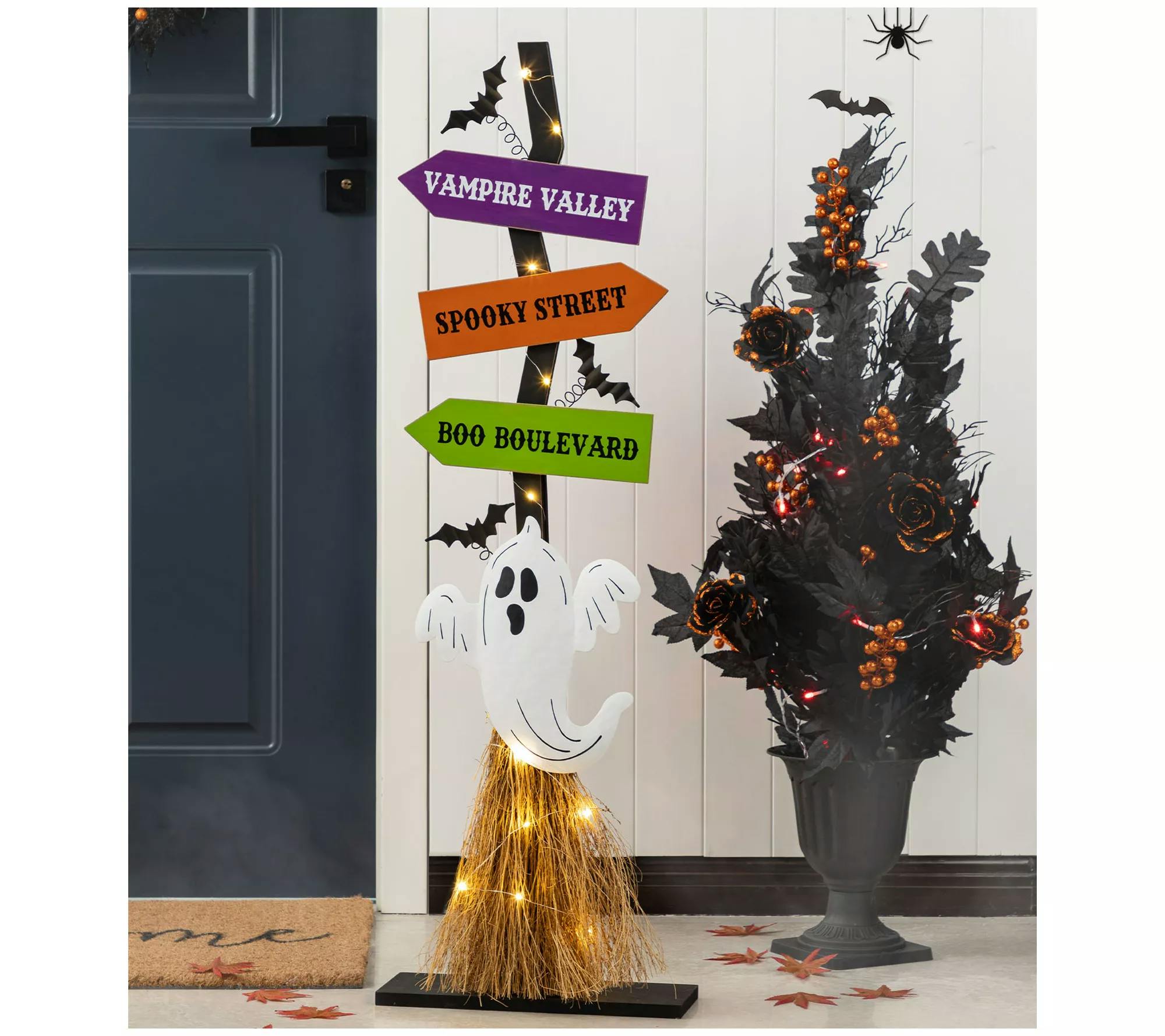 LED Lighted Ghosts Broom Porch Sign