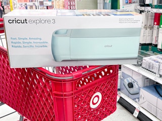 cricut explore 3 machine sitting on a target cart