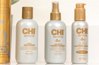 Chi products lined up on counter
