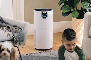 The Shark HEPA air purifier running in a living room.