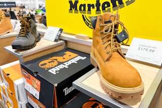 timberland mens waterproof boot on display at retail store