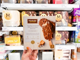 box of favorite day ice cream bars in front of a freezer