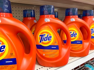 bottles of tide original liquid laundry detergent on store shelf