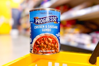 progresso soup can on shopping basket