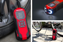 3 lifestyle images of the Craftsman Portable Air Inflator