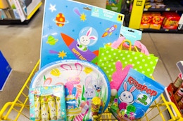 easter clearance items in a dollar general shopping cart