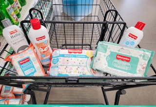 fisher price baby supplies in a cart