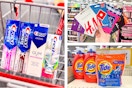 collage image of crest toothpaste, tide detergent, and gift cards
