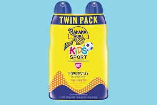 banana boat sunscreen spray on blue template