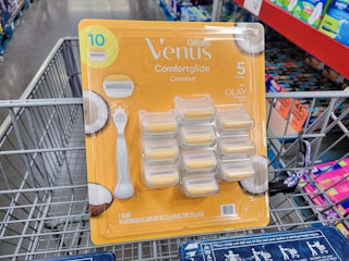 a pack of gillette venus razors, a handle plus 10 refills