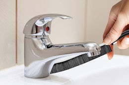 a woman using a crevice cleaning brush