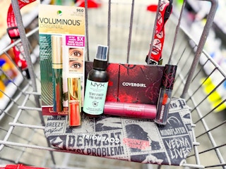 l'oreal, covergirl, and nyx makeup in a shopping cart
