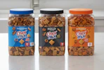 Chex mix tubs on counter