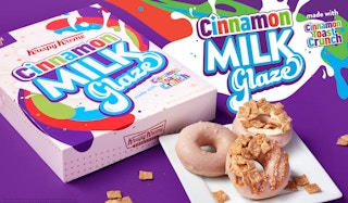 Krispy kreme advertisement for cinnamon milk doughnuts.