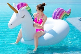 Ride-on Unicorn Pool Float, Just $22.39 for Prime Members card image