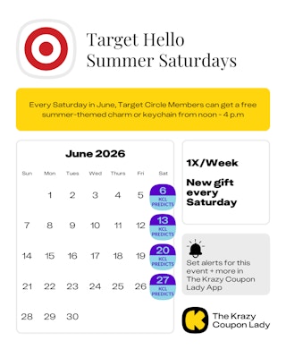 Calendar Graphic with Target Hello Summer Saturday with June 2026 predictions