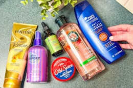 p&g hair care products on a bathroom counter