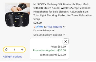 sleep mask Amazon receipt