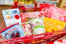 trader joes groceries in shopping cart