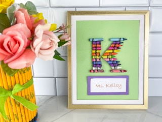 a diy framed crayon art teacher gift 