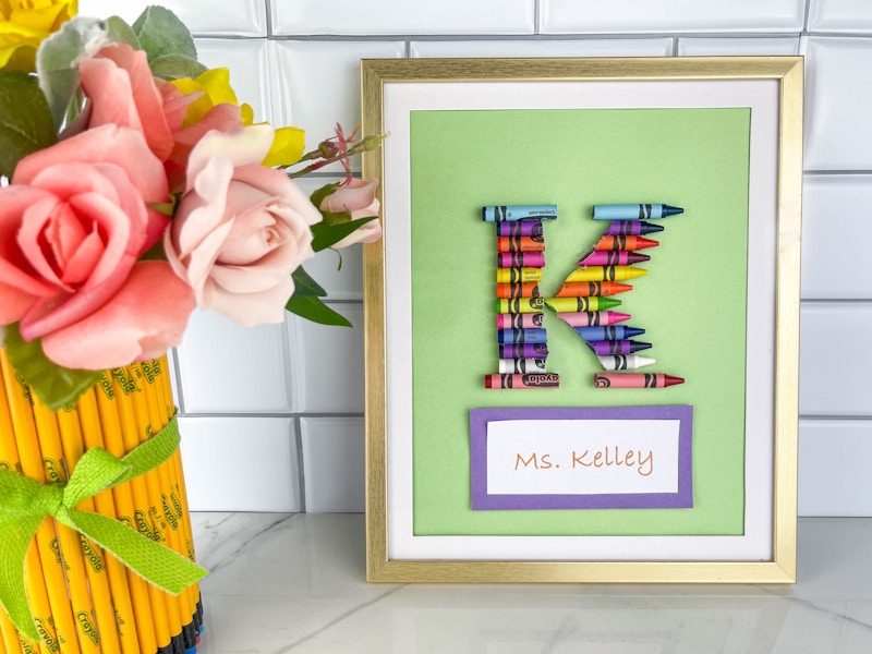 a diy framed crayon art teacher gift 