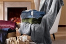 heated blankets folded on chair