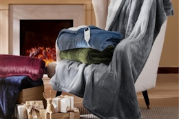 heated blankets folded on chair