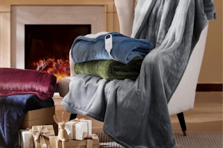 heated blankets folded on chair