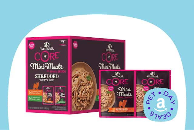 Get 2 Wellness Core Dog Mini Meals 12-Packs for $16 During Amazon Pet Day card image
