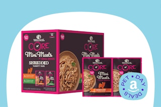 a box of wet dog food with two pouches in front