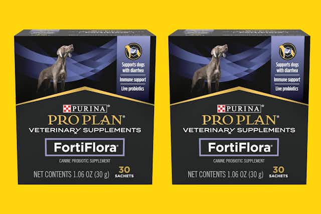 Purina FortiFlora Probiotics for Dogs: Get 2 Boxes for $43.48 on Amazon card image
