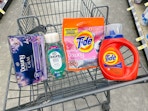 tide and downy laundry items in walgreens cart