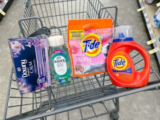 tide and downy laundry items in walgreens cart