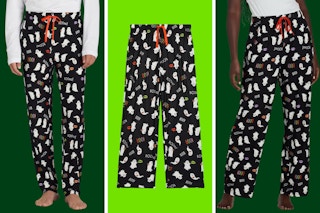black sleep pants with ghosts and the word Boo on them