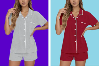 gray and red 2-piece pajama sets