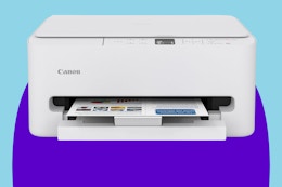 Canon PIXMA TS6520 Wireless Color Inkjet Printer on a purple background.
