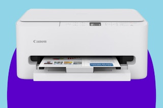 Canon PIXMA TS6520 Wireless Color Inkjet Printer on a purple background.
