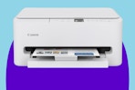 Canon PIXMA TS6520 Wireless Color Inkjet Printer on a purple background.