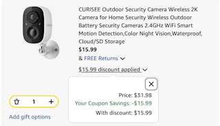 security camera Amazon receipt