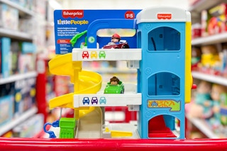 Fisher-Price Little People Wheelie Garage in Target shopping cart in toy isle