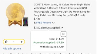 Moon lamp Amazon receipt