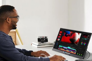 a man using a portable monitor