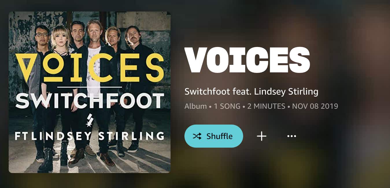 Screenshot of a single released by switchfoot; in order to listen to your songs right away on Amazon Music free with Prime, finding singl...