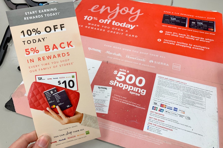 TJ Maxx credit card and reward brochure signage