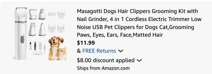 Dog hair trimmer Amazon receipt