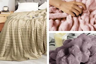 3 colors of the new Kayamas Sherpa Blanket from The Home Depot